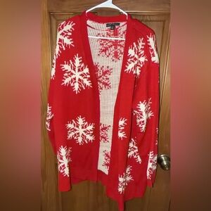 Lane Bryant Red and White Knit Cardigan